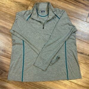 Orvis Men’s Quarter Zip Pullover Long Sleeve Shirt Gray w/Teal Stitching Size XL